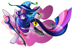 Size: 800x522 | Tagged: safe, artist:paleblank, part of a set, character:twilight sparkle, character:twilight sparkle (alicorn), species:alicorn, species:pony, clothing, costume, female, hat, mare, socks, solo, staff, wizard hat, wizard robe