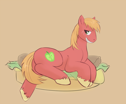 Size: 842x691 | Tagged: safe, artist:ponyparty, character:big mcintosh, species:earth pony, species:pony, big backintosh, burger, hamburger, implied vore, inception, lettuce, male, plot, solo, stallion
