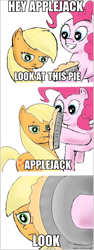 Size: 400x1062 | Tagged: safe, artist:neroscottkennedy, character:applejack, character:pinkie pie, species:earth pony, species:pony, comic, female, food, mare, parks and recreation, parody, pie