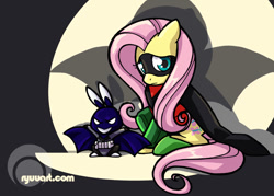 Size: 1000x717 | Tagged: safe, artist:alienfirst, artist:ryuuart, character:angel bunny, character:fluttershy, batman, clothing, cosplay, costume, robin