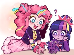 Size: 1288x956 | Tagged: safe, artist:switchsugar, character:pinkie pie, character:twilight sparkle, species:eqg human, species:human, g4, my little pony:equestria girls, humanized, pony toy