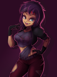 Size: 744x1000 | Tagged: safe, artist:the-park, character:sunset shimmer, species:human, g4, my little pony:equestria girls, female, solo, vampire