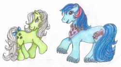 Size: 2783x1557 | Tagged: safe, artist:okiegurl1981, character:4-speed, character:minty (g1), g1, traditional art