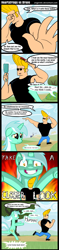 Size: 700x2965 | Tagged: safe, artist:angerelic, character:bon bon, character:lyra heartstrings, character:sweetie drops, species:human, species:pony, bipedal, bravo vs. ponyville, comic, crossover, human fetish, johnny bravo