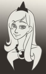 Size: 400x645 | Tagged: safe, artist:alienfirst, character:princess luna, species:human, bust, female, grayscale, head, humanized, monochrome, smiling, solo