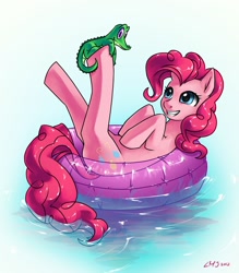 Size: 1400x1600 | Tagged: safe, artist:katiramoon, character:gummy, character:pinkie pie, floaty