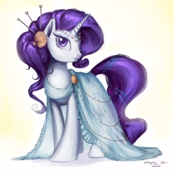 Size: 3000x3000 | Tagged: safe, artist:darthagnan, artist:nyarmarr, character:rarity, species:pony, species:unicorn, clothing, cute, dress, female, hairpin, high res, raribetes, seashell, solo
