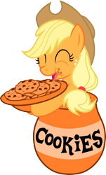 Size: 3124x5189 | Tagged: safe, artist:filpapersoul, character:applejack, cookie, cookie jar, cookie jar pony, eating, eyes closed, female, food, messy eating, simple background, solo, transparent background, vector