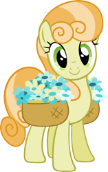 Size: 1988x3163 | Tagged: safe, artist:breadking, character:junebug, species:earth pony, species:pony, episode:secret of my excess, g4, my little pony: friendship is magic, basket, female, flower, happy, inkscape, looking at you, mare, simple background, solo, transparent background, vector