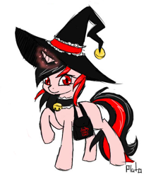 Size: 423x458 | Tagged: safe, artist:pluto manson, oc, oc only, oc:pluto, 4koma, clothing, comic, copy cat, hat, solo, style, witch, witch hat