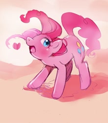 Size: 582x660 | Tagged: safe, artist:karashim, character:pinkie pie, species:earth pony, species:pony, cute, diapinkes, female, heart, mare, open mouth, pixiv, solo