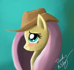 Size: 1626x1549 | Tagged: safe, artist:bigponymac, character:fluttershy, species:pegasus, species:pony, blushing, clothing, female, hat, mare, solo