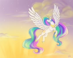 Size: 862x693 | Tagged: safe, artist:veritasket, character:princess celestia, female, flying, solo