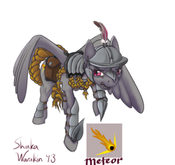 Size: 1044x982 | Tagged: safe, artist:shunka warakin, oc, oc only, oc:meteor, species:pegasus, species:pony, angry, armor, dungeons and dragons, meteor, solo