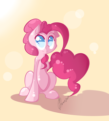 Size: 3000x3344 | Tagged: safe, artist:llamaswithkatanas, character:pinkie pie, species:earth pony, species:pony, cute, diapinkes, female, high res, mare, no pupils, simple background, sitting, solo, yellow background