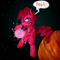 Size: 800x800 | Tagged: safe, artist:artybeat, character:pinkie pie, dragon ball, female, kamehameha, smile hd, solo, space