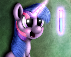 Size: 1600x1289 | Tagged: dead source, safe, artist:zirbronium, character:twilight sparkle, species:pony, species:unicorn, g4, eyes on the prize, female, happy, magic, mare, science, solo, telekinesis, test tube