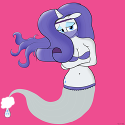 Size: 1280x1280 | Tagged: safe, artist:sailormod, character:rarity, species:anthro, ask generous genie rarity, bedroom eyes, belly button, belly dancer, bottle, bra, breasts, cleavage, clothing, female, genie, geniefied, mane, seductive, simple background, solo, underwear, veil