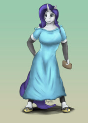 Size: 1600x2240 | Tagged: safe, artist:angerelic, character:rarity, species:anthro, species:unguligrade anthro, breasts, busty rarity, clothing, dress, evening gloves, female, smiling, solo