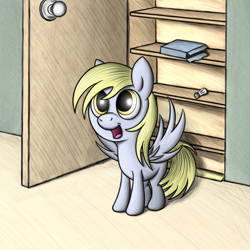 Size: 1600x1600 | Tagged: safe, artist:zirbronium, character:derpy hooves, species:pegasus, species:pony, female, i emptied your fridge, mare, pantry, solo