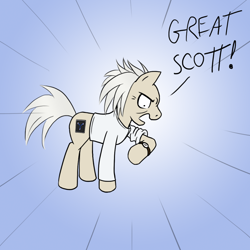 Size: 1000x1000 | Tagged: safe, artist:howlsinthedistance, species:earth pony, species:pony, back to the future, clothing, doc brown, great scott, male, ponified, shirt, solo, stallion, watch, wristwatch