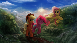 Size: 1920x1080 | Tagged: safe, artist:anttosik, character:applejack, character:fluttershy, character:pinkie pie
