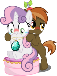 Size: 6058x8001 | Tagged: dead source, safe, artist:lockerobster, artist:medio-cre, character:button mash, character:sweetie belle, absurd resolution, blushing, buttonbetes, crying, cute, diamond, diasweetes, female, looking down, male, minecraft, necklace, shipping, simple background, sitting, smiling, straight, sweetiemash, transparent background, underhoof, vector