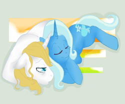 Size: 600x500 | Tagged: safe, artist:flow3r-child, character:prince blueblood, character:trixie, ship:bluetrix, female, male, shipping, sleeping, snuggling, straight