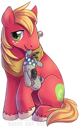 Size: 500x808 | Tagged: safe, artist:kaceymeg, character:big mcintosh, character:smarty pants, species:earth pony, species:pony, episode:lesson zero, g4, my little pony: friendship is magic, male, mouth hold, simple background, sitting, solo, stallion, white background