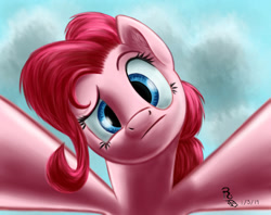 Size: 1024x811 | Tagged: safe, artist:ravenousdrake, character:pinkie pie, species:earth pony, species:pony, confused, female, fourth wall, head tilt, looking at you, solo