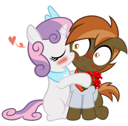 Size: 7100x7000 | Tagged: dead source, safe, artist:medio-cre, character:button mash, character:sweetie belle, absurd resolution, blushing, don't mine at night, female, heart, kiss on the cheek, kissing, male, minecraft, shipping, simple background, straight, sweetiemash, transparent background, vector