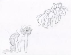 Size: 2955x2318 | Tagged: safe, artist:pluto manson, species:earth pony, species:pony, black and white, cow pony, doodles, grayscale, impossibly long tail, long hair, long tail, monochrome, sketch, traditional art