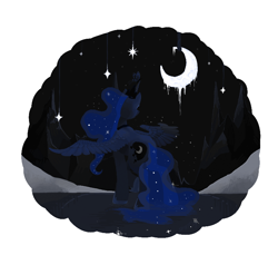 Size: 768x704 | Tagged: safe, artist:idrawweeklypony, character:princess luna, back, dark, female, frame, melting, moon, night, partial background, solo, stars, surreal