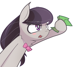 Size: 880x800 | Tagged: dead source, safe, artist:aurura, character:octavia melody, species:earth pony, species:pony, blush sticker, blushing, bow tie, chest fluff, female, hoof hold, mare, meme, money, reaction image, shut up and take my money, simple background, solo, transparent background