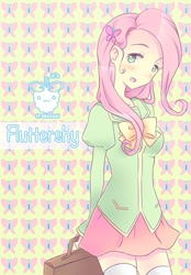 Size: 486x700 | Tagged: safe, artist:framboosi, character:fluttershy, blushing, clothing, humanized, pony coloring, skirt