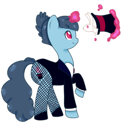 Size: 1494x1475 | Tagged: safe, artist:ashourii, oc, oc only, species:pony, species:rabbit, species:unicorn, bunny out of the hat, clothing, fishnets, glowing horn, hat, magic, magic trick, magician, raised hoof, simple background, telekinesis, top hat, transparent background