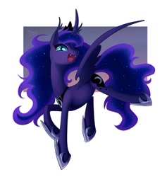 Size: 870x918 | Tagged: safe, artist:bronyseph, edit, character:princess luna, species:alicorn, species:bat pony, species:pony, bat pony alicorn, curved horn, ear tufts, fangs, female, lunabat, race swap, simple background, solo, white background