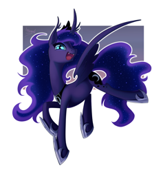 Size: 1024x1081 | Tagged: safe, artist:bronyseph, character:princess luna, species:alicorn, species:bat pony, species:pony, bat ponified, bat pony alicorn, curved horn, ear tufts, fangs, female, horn, lunabat, race swap, simple background, solo, white background