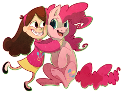Size: 700x538 | Tagged: safe, artist:kaceymeg, character:pinkie pie, crossover, gravity falls, hug, mabel pines