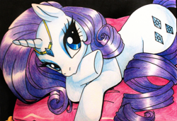 Size: 2000x1371 | Tagged: safe, artist:aplexpony, character:rarity, female, jewelry, pinup, solo, traditional art