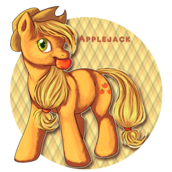 Size: 600x600 | Tagged: safe, artist:kaceymeg, character:applejack, apple, female, mouth hold, solo