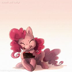 Size: 650x650 | Tagged: safe, artist:kaceymeg, character:pinkie pie, cake, eating, eyes closed, female, food, solo