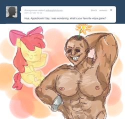Size: 710x675 | Tagged: safe, artist:votum, character:apple bloom, species:human, ask apple bloom, cho aniki, muscles