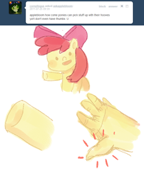 Size: 726x866 | Tagged: safe, artist:votum, character:apple bloom, ask apple bloom, fingers, hand, suddenly hands