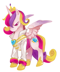 Size: 600x719 | Tagged: safe, artist:theuselesstoe, character:princess cadance, species:alicorn, species:changeling, species:pony, g4, clothing, male, prince bolero, rapeface, rule 63, simple background, solo, stallion, white background