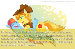 Size: 900x585 | Tagged: safe, artist:flow3r-child, character:braeburn, character:rainbow dash, species:earth pony, species:pegasus, species:pony, diverse-mlp-headcanons, ship:braedash, ear piercing, female, genderqueer, headcanon, male, shipping, straight, text, transgender
