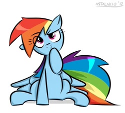 Size: 500x454 | Tagged: safe, artist:astalakio, character:rainbow dash, species:pegasus, species:pony, confused, eye clipping through hair, female, mare, sitting, solo