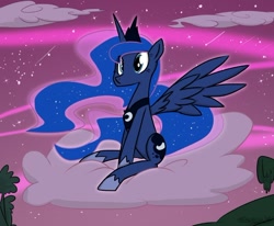 Size: 650x535 | Tagged: safe, artist:astalakio, character:princess luna, cloud, cloudy, female, sitting, solo