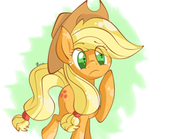 Size: 2500x2000 | Tagged: safe, artist:llamaswithkatanas, character:applejack, species:earth pony, species:pony, cute, eye clipping through hair, female, high res, jackabetes, no pupils, raised hoof, solo