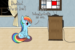 Size: 3750x2500 | Tagged: safe, artist:zirbronium, character:rainbow dash, female, filly, solo, television, younger